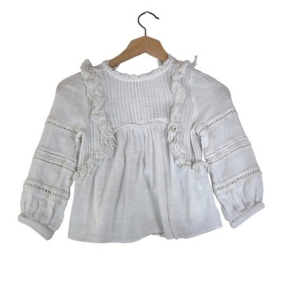 Zara Kids White Peasant Blouse Sz 7 (122 cm) Cotton Long Sleeve Boho Cottagecore - Picture 3 of 10